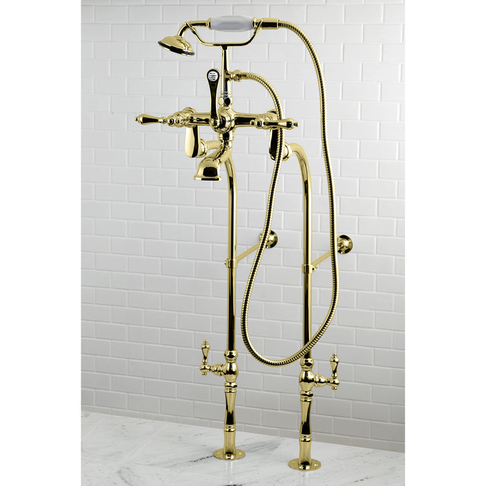 Kingston Heirloom CCK103T2 - Vintage Three-Handle 2-Hole Freestanding Clawfoot Tub Faucet Package with Supply Line and Hand Shower, Polished Brass
