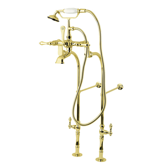 Kingston Heirloom CCK103T2 - Vintage Three-Handle 2-Hole Freestanding Clawfoot Tub Faucet Package with Supply Line and Hand Shower, Polished Brass