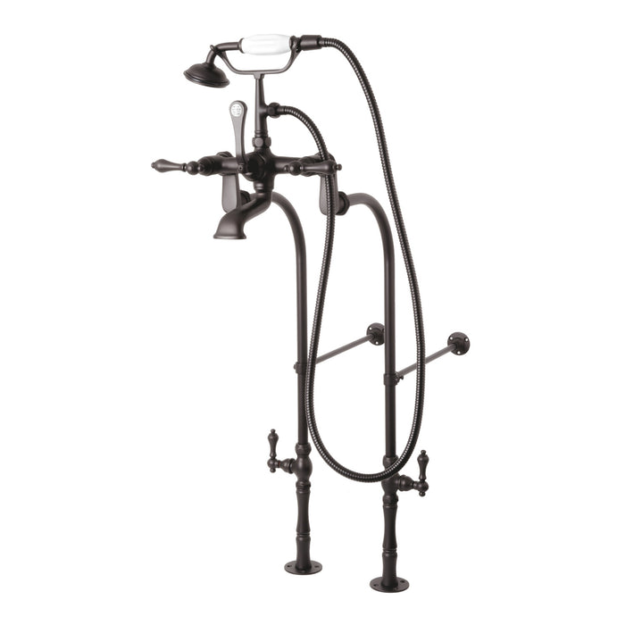 Kingston Heirloom CCK103T5 - Vintage Three-Handle 2-Hole Freestanding Clawfoot Tub Faucet Package with Supply Line and Hand Shower, Oil Rubbed Bronze