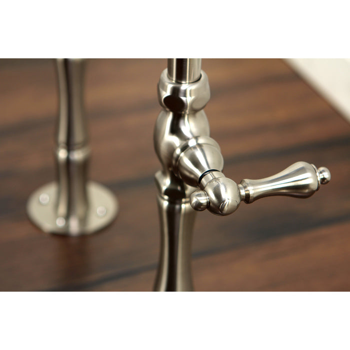Kingston Heirloom CCK103T8 - Vintage Three-Handle 2-Hole Freestanding Clawfoot Tub Faucet Package with Supply Line and Hand Shower, Brushed Nickel