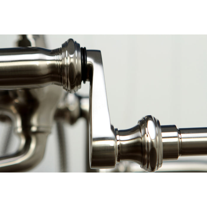 Kingston Heirloom CCK103T8 - Vintage Three-Handle 2-Hole Freestanding Clawfoot Tub Faucet Package with Supply Line and Hand Shower, Brushed Nickel