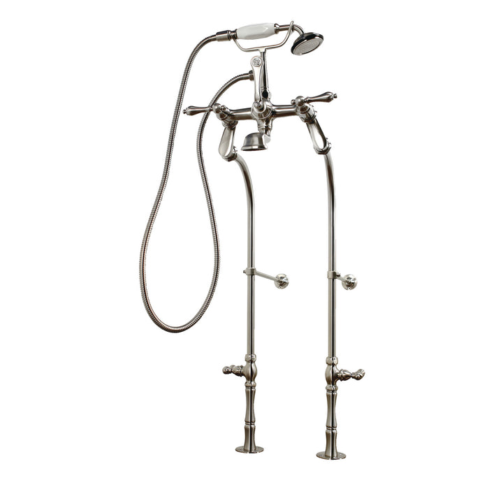 Kingston Heirloom CCK103T8 - Vintage Three-Handle 2-Hole Freestanding Clawfoot Tub Faucet Package with Supply Line and Hand Shower, Brushed Nickel