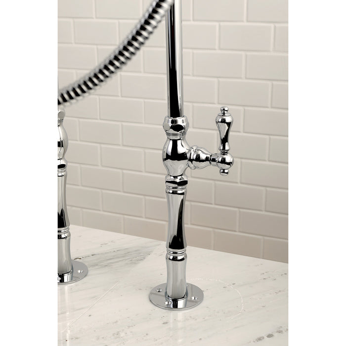 Kingston Heirloom CCK104T1 - Vintage Three-Handle 2-Hole Freestanding Clawfoot Tub Faucet Package with Supply Line and Hand Shower, Polished Chrome
