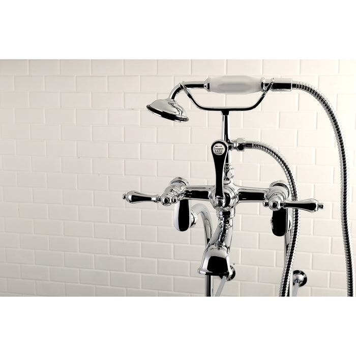 Kingston Heirloom CCK104T1 - Vintage Three-Handle 2-Hole Freestanding Clawfoot Tub Faucet Package with Supply Line and Hand Shower, Polished Chrome