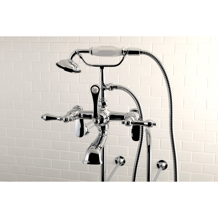 Kingston Heirloom CCK104T1 - Vintage Three-Handle 2-Hole Freestanding Clawfoot Tub Faucet Package with Supply Line and Hand Shower, Polished Chrome