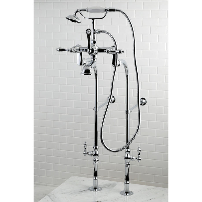 Kingston Heirloom CCK104T1 - Vintage Three-Handle 2-Hole Freestanding Clawfoot Tub Faucet Package with Supply Line and Hand Shower, Polished Chrome