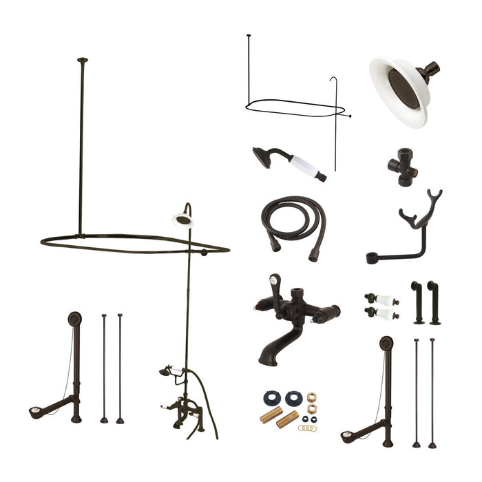 Kingston Heirloom CCK1175DPL - Vintage Three-Handle 2-Hole Deck Mount Clawfoot Tub Faucet Package with Shower Enclosure and Hand Shower, Oil Rubbed Bronze