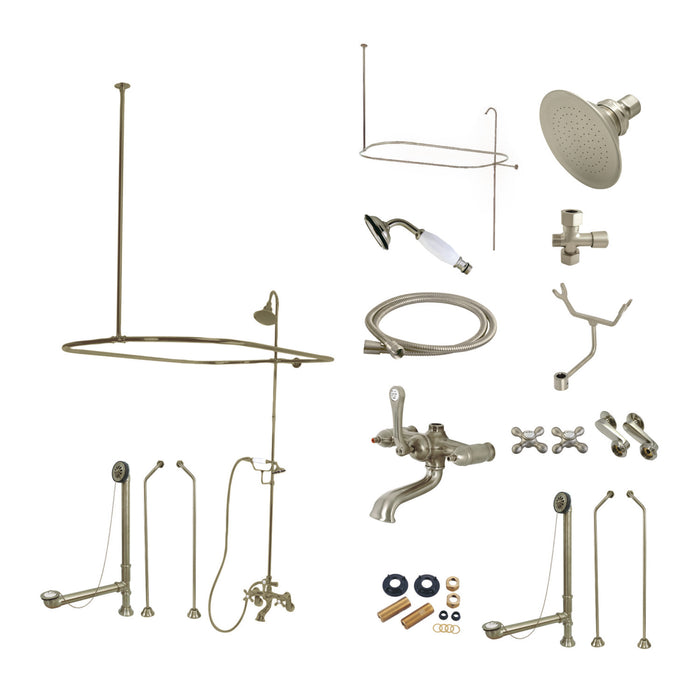 Vintage CCK1188AX Three-Handle 2-Hole Tub Wall Mount Clawfoot Tub Faucet Package with Shower Enclosure and Hand Shower, Brushed Nickel