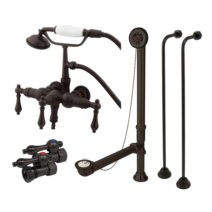 Kingston Heirloom CCK19T5A - Vintage Two-Handle 2-Hole Tub Wall Mount Clawfoot Tub Faucet Package with Supply Line, Hand Shower and Tub Drain, Oil Rubbed Bronze