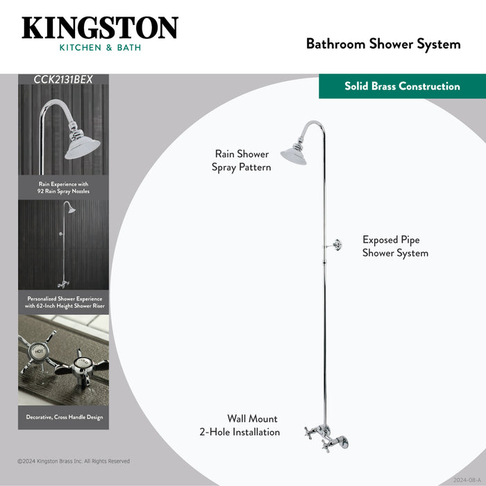 Kingston Heirloom CCK2138BEX - Essex Wall Mount Shower Combo, Brushed Nickel