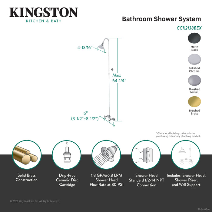 Kingston Heirloom CCK2138BEX - Essex Wall Mount Shower Combo, Brushed Nickel