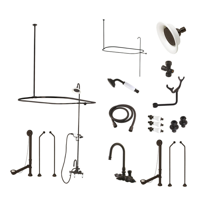 Kingston Heirloom CCK2185PL - Vintage Three-Handle 2-Hole Tub Wall Mount Clawfoot Tub Faucet Package with Shower Enclosure and Hand Shower, Oil Rubbed Bronze