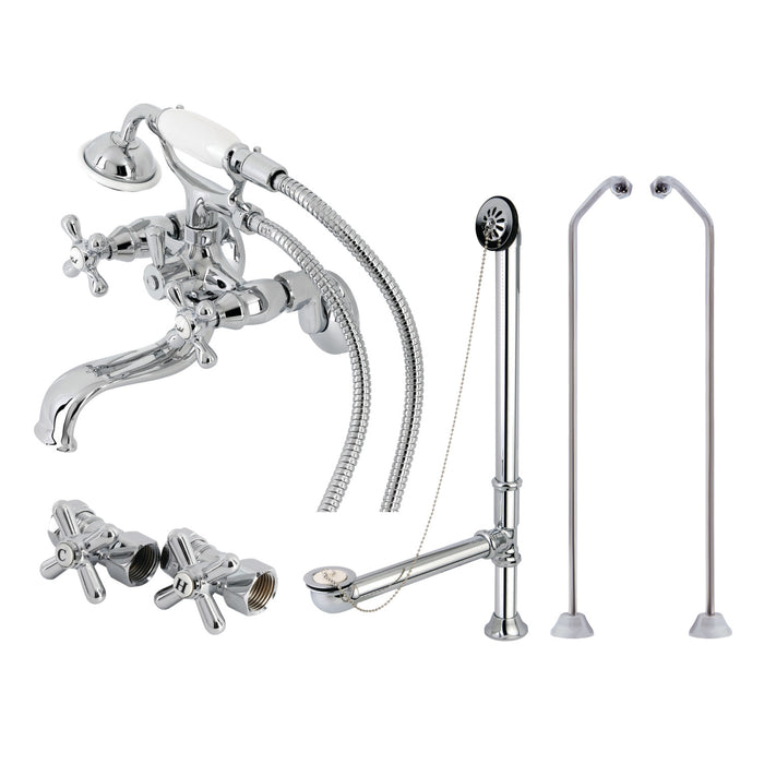 Kingston Heirloom CCK225CD - Vintage Three-Handle 2-Hole Tub Wall Mount Clawfoot Tub Faucet Package with Supply Line, Hand Shower and Tub Drain, Polished Chrome