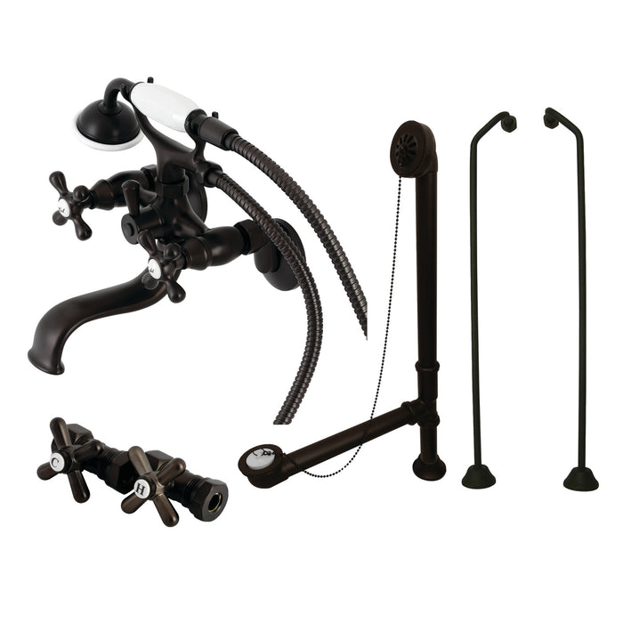 Kingston Heirloom CCK225ORBD - Vintage Three-Handle 2-Hole Tub Wall Mount Clawfoot Tub Faucet Package with Supply Line, Hand Shower and Tub Drain, Oil Rubbed Bronze