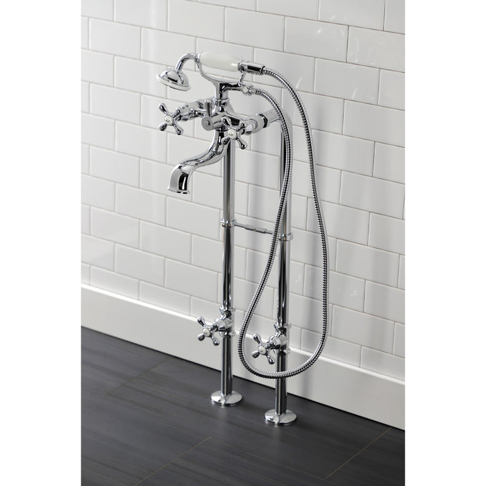 Kingston Heirloom CCK226K1 - Kingston Three-Handle 2-Hole Freestanding Clawfoot Tub Faucet Package with Supply Line and Stop Valve, Polished Chrome