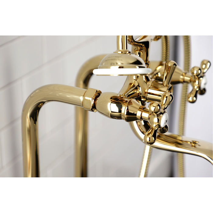 Kingston Heirloom CCK226K2 - Kingston Three-Handle 2-Hole Freestanding Clawfoot Tub Faucet Package with Supply Line and Stop Valve, Polished Brass