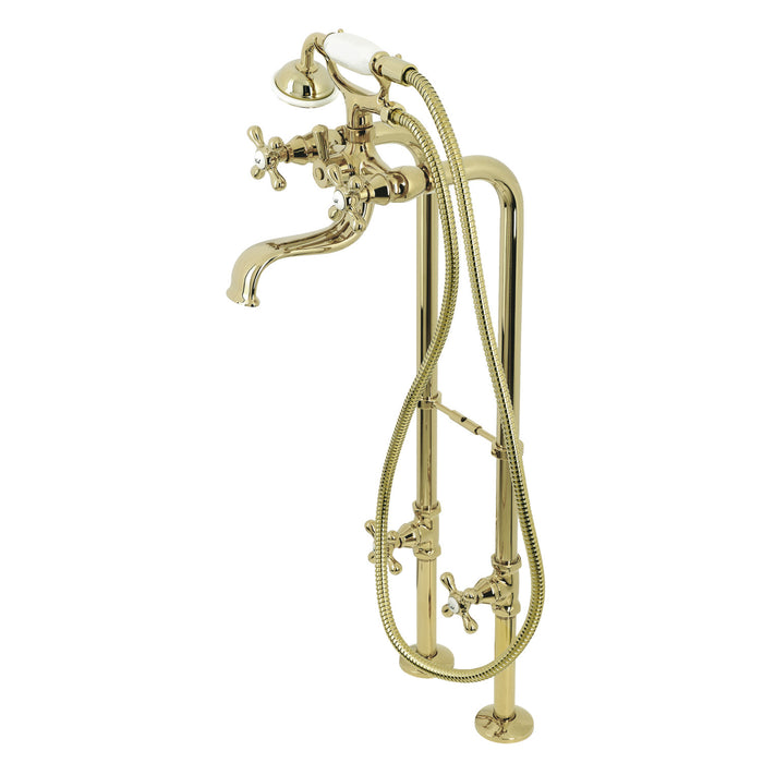 Kingston Heirloom CCK226K2 - Kingston Three-Handle 2-Hole Freestanding Clawfoot Tub Faucet Package with Supply Line and Stop Valve, Polished Brass
