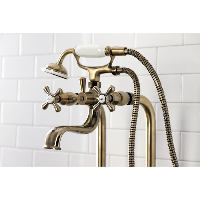 Kingston Heirloom CCK226K3 - Kingston Three-Handle 2-Hole Freestanding Clawfoot Tub Faucet Package with Supply Line and Stop Valve, Antique Brass