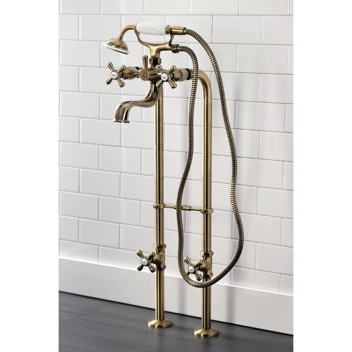 Kingston Heirloom CCK226K3 - Kingston Three-Handle 2-Hole Freestanding Clawfoot Tub Faucet Package with Supply Line and Stop Valve, Antique Brass