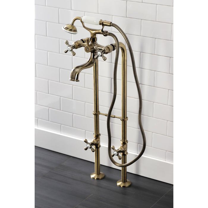 Kingston Heirloom CCK226K3 - Kingston Three-Handle 2-Hole Freestanding Clawfoot Tub Faucet Package with Supply Line and Stop Valve, Antique Brass