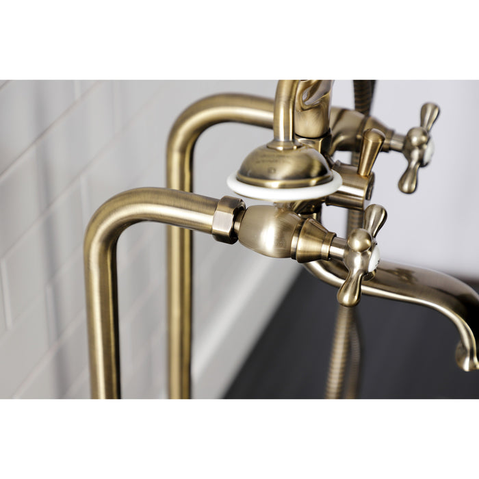 Kingston Heirloom CCK226K3 - Kingston Three-Handle 2-Hole Freestanding Clawfoot Tub Faucet Package with Supply Line and Stop Valve, Antique Brass
