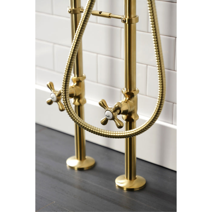 Kingston Heirloom CCK226K7 - Kingston Three-Handle 2-Hole Freestanding Clawfoot Tub Faucet Package with Supply Line and Stop Valve, Brushed Brass