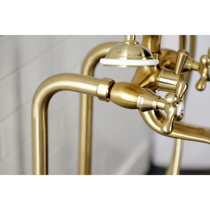Kingston Heirloom CCK226K7 - Kingston Three-Handle 2-Hole Freestanding Clawfoot Tub Faucet Package with Supply Line and Stop Valve, Brushed Brass