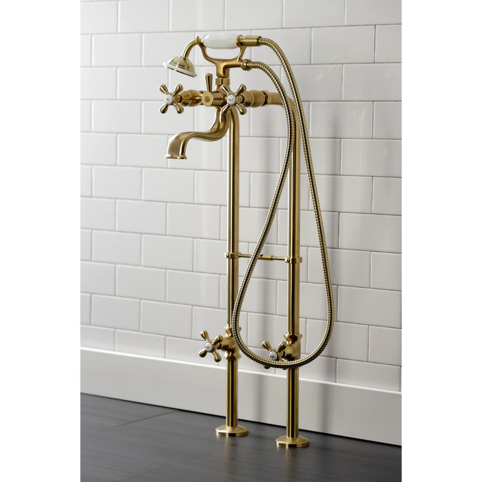 Kingston Heirloom CCK226K7 - Kingston Three-Handle 2-Hole Freestanding Clawfoot Tub Faucet Package with Supply Line and Stop Valve, Brushed Brass