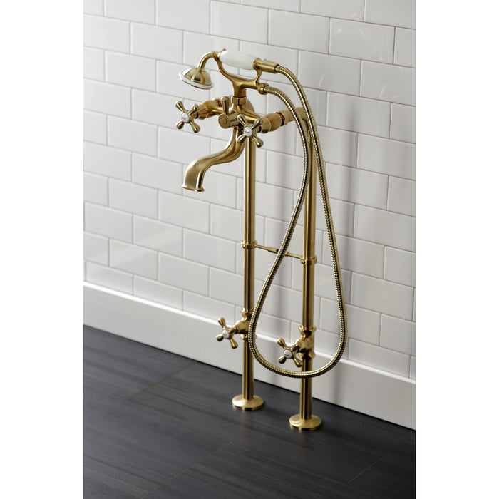 Kingston Heirloom CCK226K7 - Kingston Three-Handle 2-Hole Freestanding Clawfoot Tub Faucet Package with Supply Line and Stop Valve, Brushed Brass