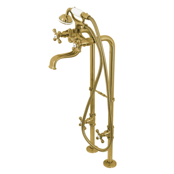 Kingston Heirloom CCK226K7 - Kingston Three-Handle 2-Hole Freestanding Clawfoot Tub Faucet Package with Supply Line and Stop Valve, Brushed Brass