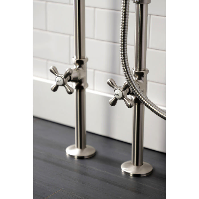 Kingston Heirloom CCK226K8 - Kingston Three-Handle 2-Hole Freestanding Clawfoot Tub Faucet Package with Supply Line and Stop Valve, Brushed Nickel