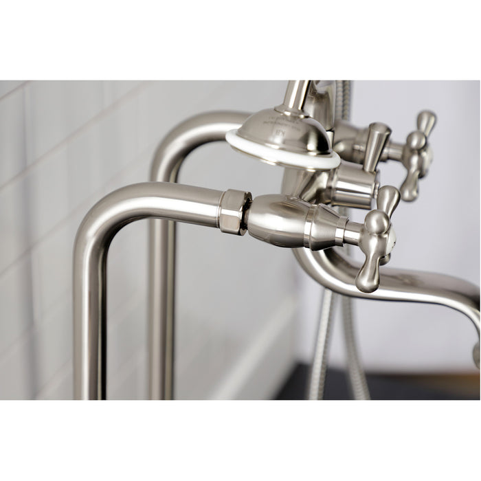 Kingston Heirloom CCK226K8 - Kingston Three-Handle 2-Hole Freestanding Clawfoot Tub Faucet Package with Supply Line and Stop Valve, Brushed Nickel