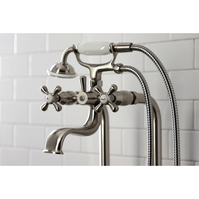 Kingston Heirloom CCK226K8 - Kingston Three-Handle 2-Hole Freestanding Clawfoot Tub Faucet Package with Supply Line and Stop Valve, Brushed Nickel