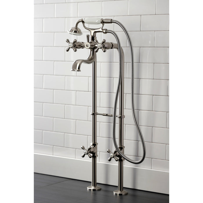 Kingston Heirloom CCK226K8 - Kingston Three-Handle 2-Hole Freestanding Clawfoot Tub Faucet Package with Supply Line and Stop Valve, Brushed Nickel