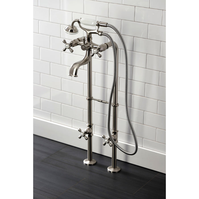 Kingston Heirloom CCK226K8 - Kingston Three-Handle 2-Hole Freestanding Clawfoot Tub Faucet Package with Supply Line and Stop Valve, Brushed Nickel