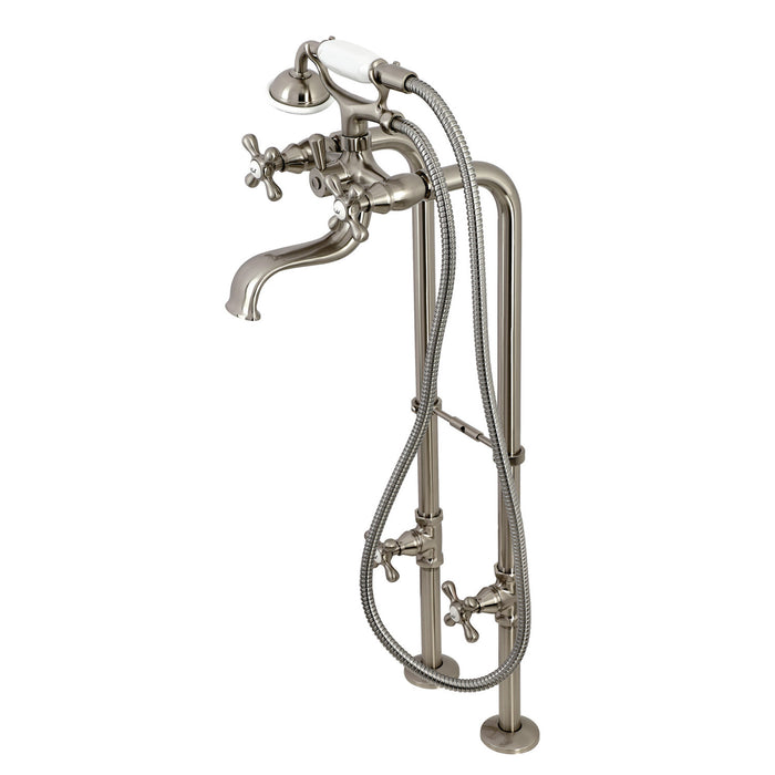 Kingston Heirloom CCK226K8 - Kingston Three-Handle 2-Hole Freestanding Clawfoot Tub Faucet Package with Supply Line and Stop Valve, Brushed Nickel