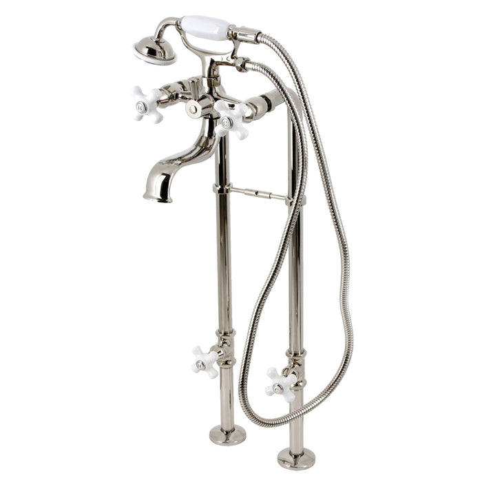 Kingston Heirloom CCK226PXK6 - Kingston Three-Handle 2-Hole Freestanding Clawfoot Tub Faucet Package with Supply Line and Stop Valve, Polished Nickel