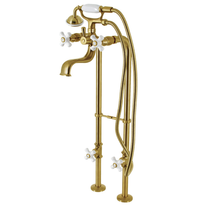 Kingston Heirloom CCK226PXK7 - Kingston Three-Handle 2-Hole Freestanding Clawfoot Tub Faucet Package with Supply Line and Stop Valve, Brushed Brass