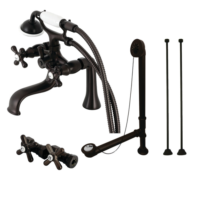Kingston Heirloom CCK228ORB - Vintage Three-Handle 2-Hole Deck Mount Clawfoot Tub Faucet Package with Supply Line, Hand Shower and Tub Drain, Oil Rubbed Bronze