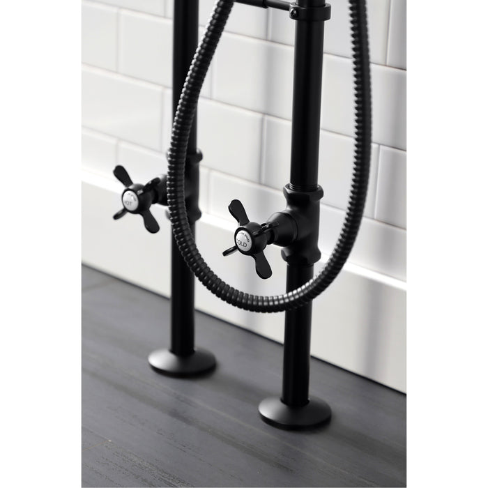 Kingston Heirloom CCK246K0 - Essex Three-Handle 2-Hole Freestanding Clawfoot Tub Faucet Package with Supply Line and Stop Valve, Matte Black