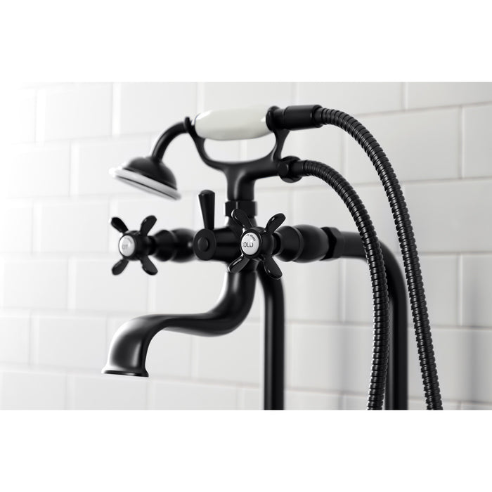 Kingston Heirloom CCK246K0 - Essex Three-Handle 2-Hole Freestanding Clawfoot Tub Faucet Package with Supply Line and Stop Valve, Matte Black