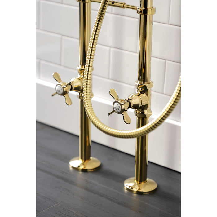 Kingston Heirloom CCK246K2 - Essex Three-Handle 2-Hole Freestanding Clawfoot Tub Faucet Package with Supply Line and Stop Valve, Polished Brass