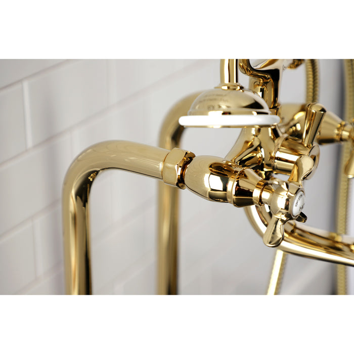 Kingston Heirloom CCK246K2 - Essex Three-Handle 2-Hole Freestanding Clawfoot Tub Faucet Package with Supply Line and Stop Valve, Polished Brass