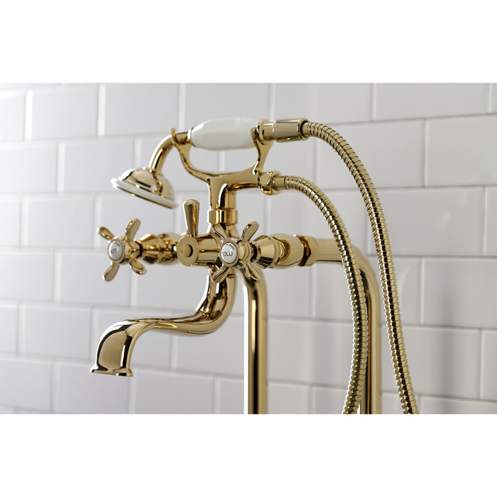 Kingston Heirloom CCK246K2 - Essex Three-Handle 2-Hole Freestanding Clawfoot Tub Faucet Package with Supply Line and Stop Valve, Polished Brass
