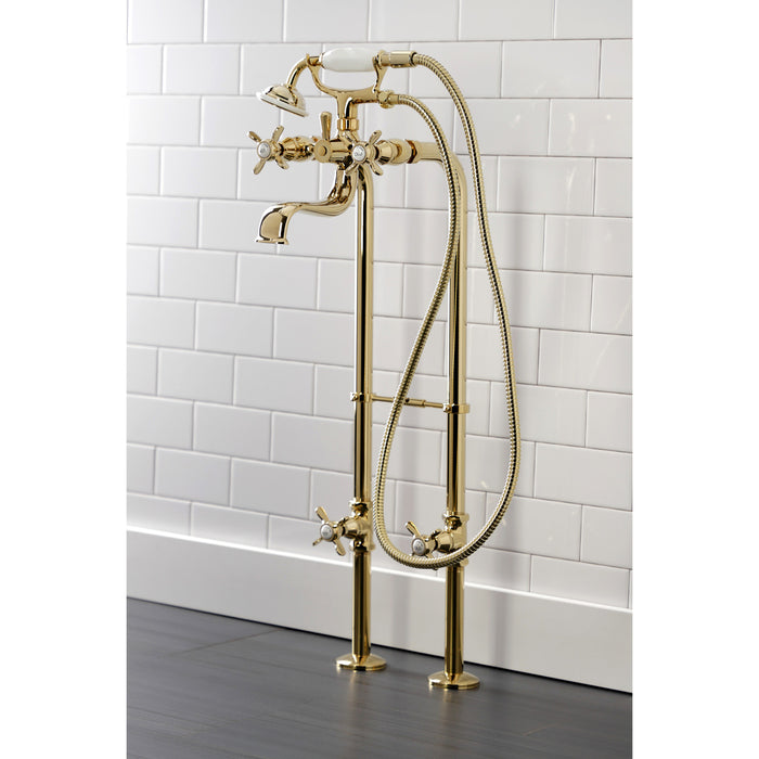 Kingston Heirloom CCK246K2 - Essex Three-Handle 2-Hole Freestanding Clawfoot Tub Faucet Package with Supply Line and Stop Valve, Polished Brass