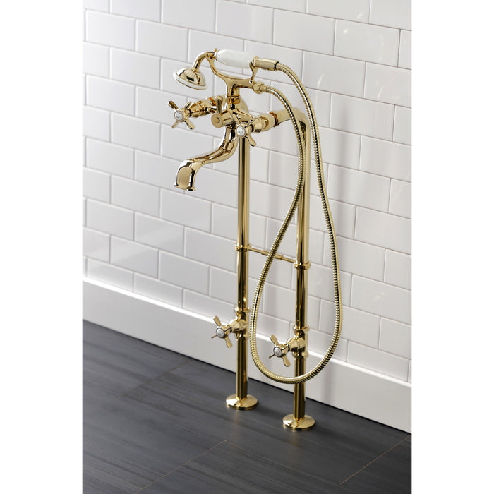 Kingston Heirloom CCK246K2 - Essex Three-Handle 2-Hole Freestanding Clawfoot Tub Faucet Package with Supply Line and Stop Valve, Polished Brass