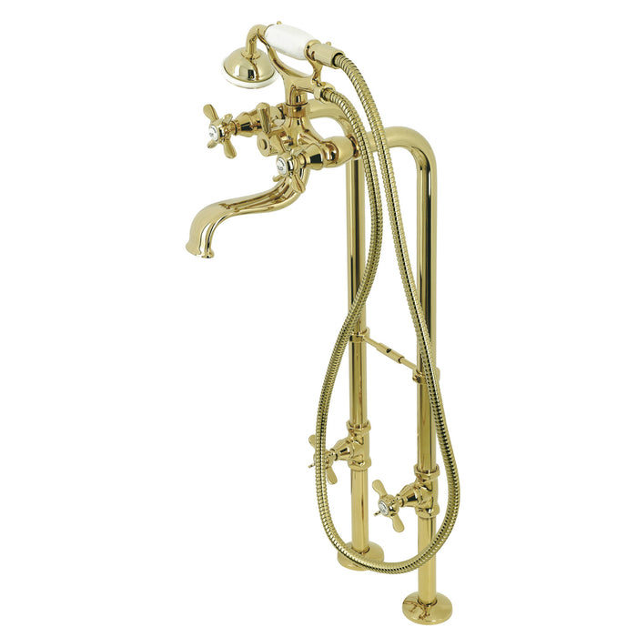 Kingston Heirloom CCK246K2 - Essex Three-Handle 2-Hole Freestanding Clawfoot Tub Faucet Package with Supply Line and Stop Valve, Polished Brass