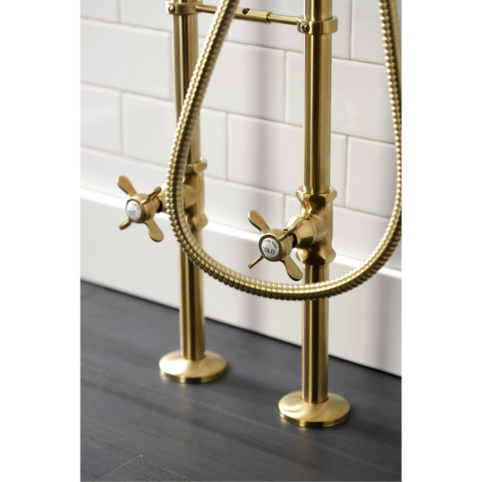 Kingston Heirloom CCK246K7 - Essex Three-Handle 2-Hole Freestanding Clawfoot Tub Faucet Package with Supply Line and Stop Valve, Brushed Brass