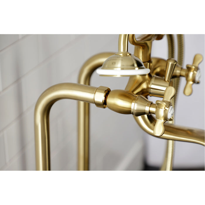 Kingston Heirloom CCK246K7 - Essex Three-Handle 2-Hole Freestanding Clawfoot Tub Faucet Package with Supply Line and Stop Valve, Brushed Brass