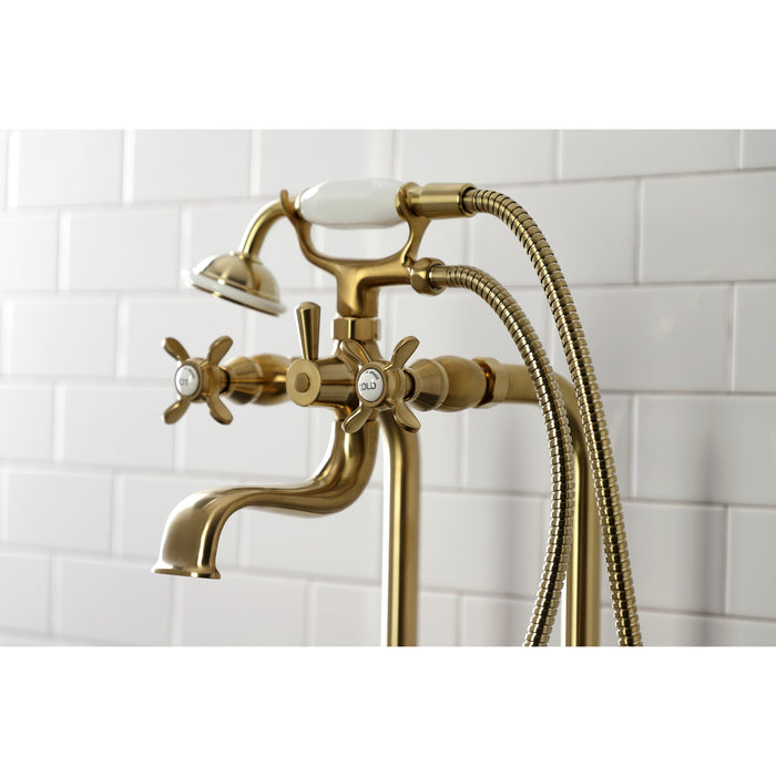 Kingston Heirloom CCK246K7 - Essex Three-Handle 2-Hole Freestanding Clawfoot Tub Faucet Package with Supply Line and Stop Valve, Brushed Brass